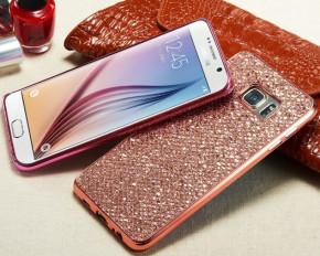 Силиконов гръб ТПУ FASHION с парченца брокат за Samsung Galaxy S7 G930 златисто розов